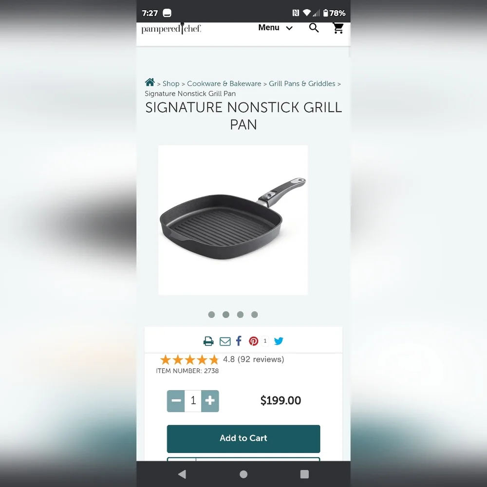Pampered Chef Square Non-Stick Grill Pan